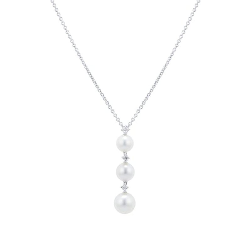 18ct White Gold Pearl and Diamond Drop Pendant
