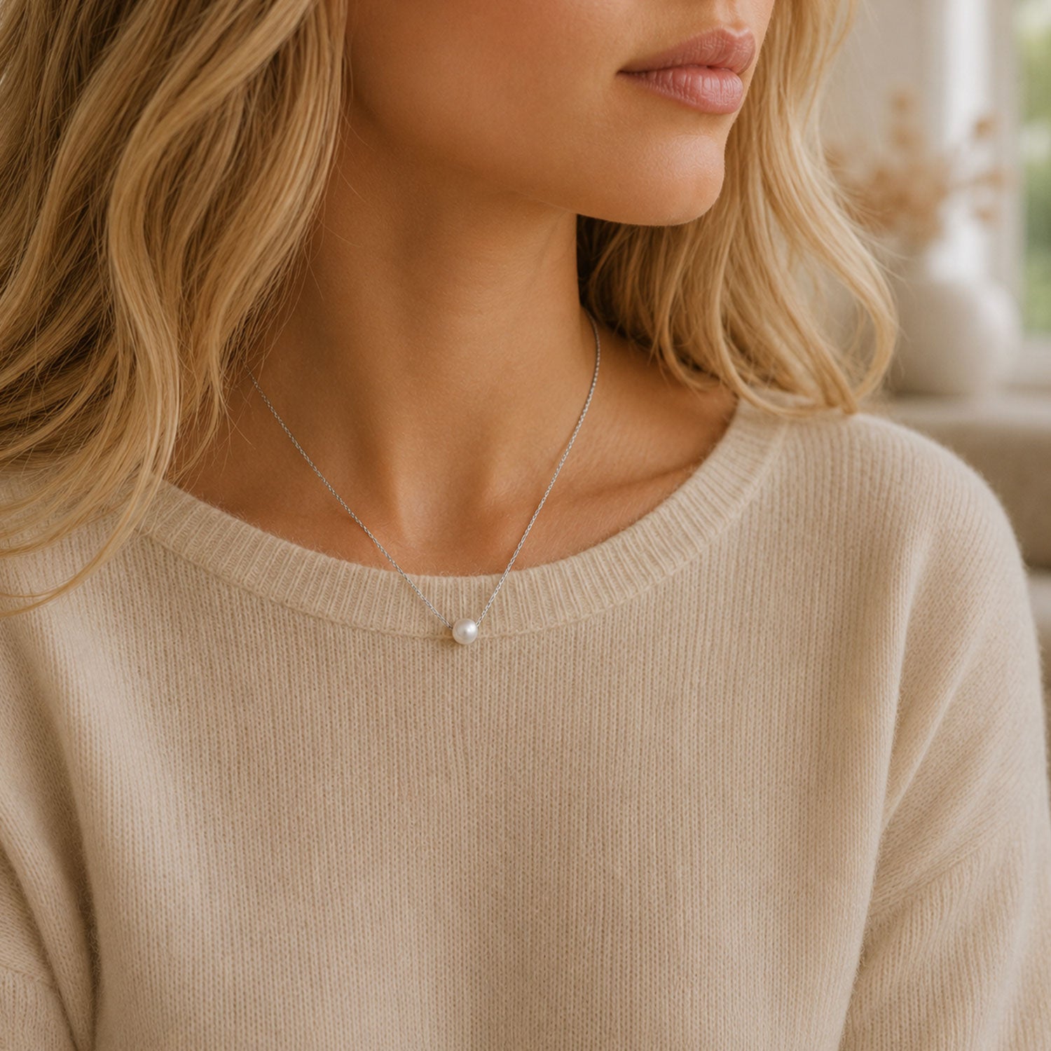 18ct White Gold Pearls In Motion Single Pearl Pendant