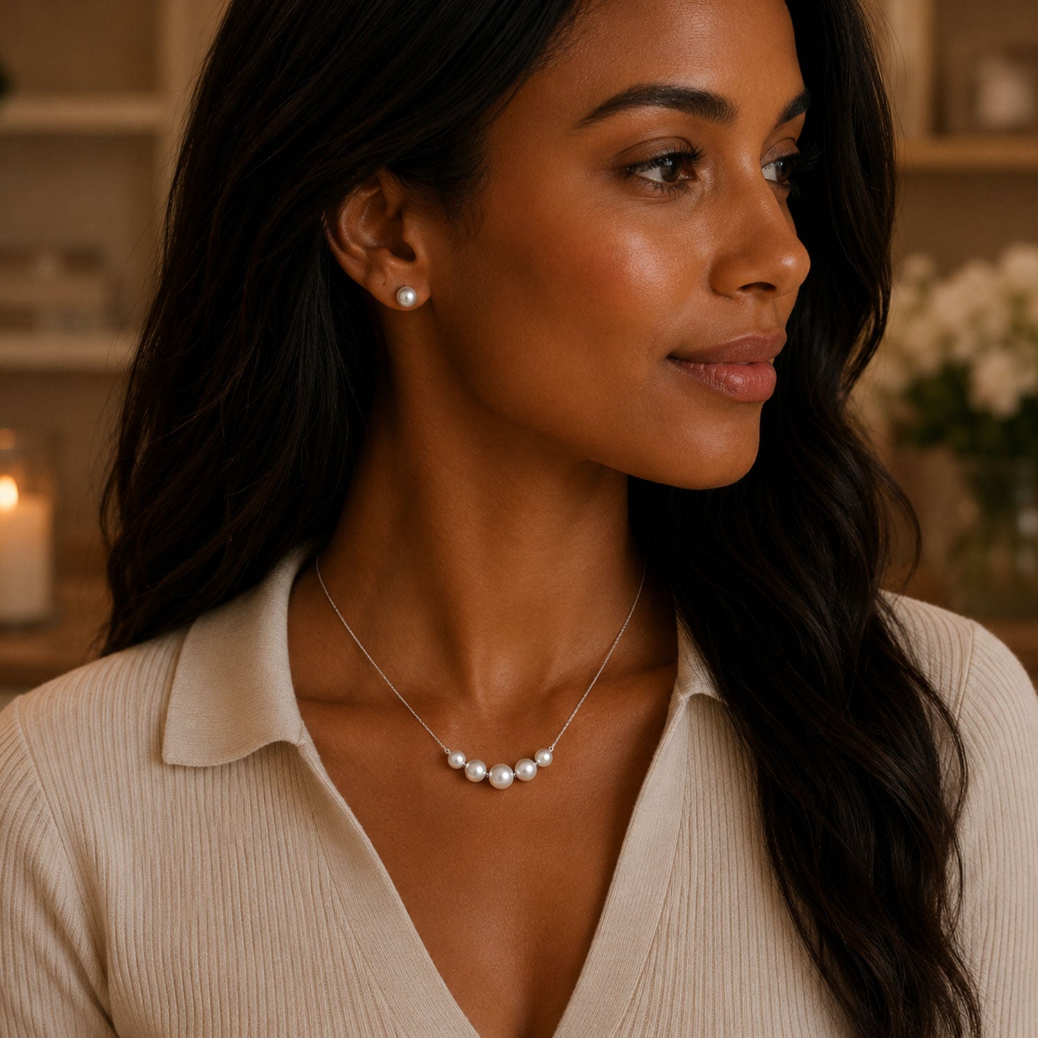 18ct White Gold Pearls In Motion Necklace