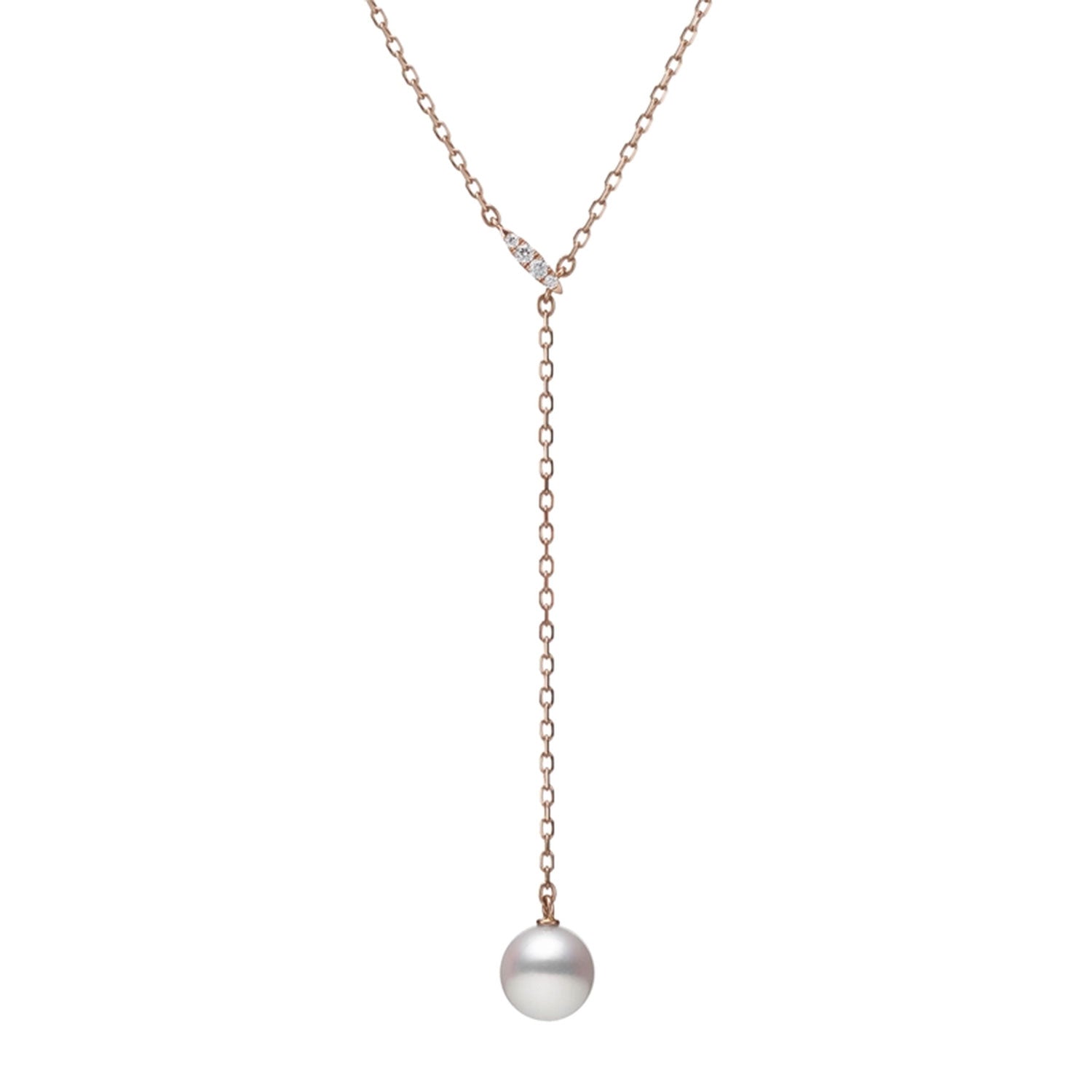 Mikimoto 18ct Rose Gold Pearl And Diamond Lariat Pendant - Berry's Jewellers