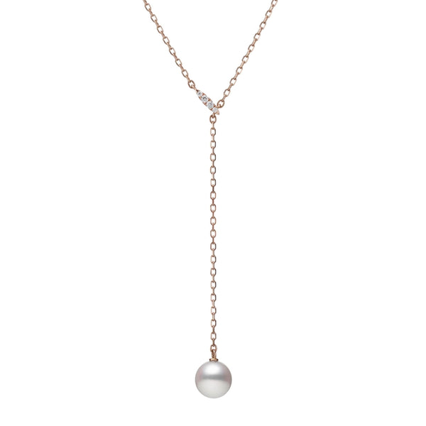 Mikimoto 18ct Rose Gold Pearl And Diamond Lariat Pendant - Berry's Jewellers