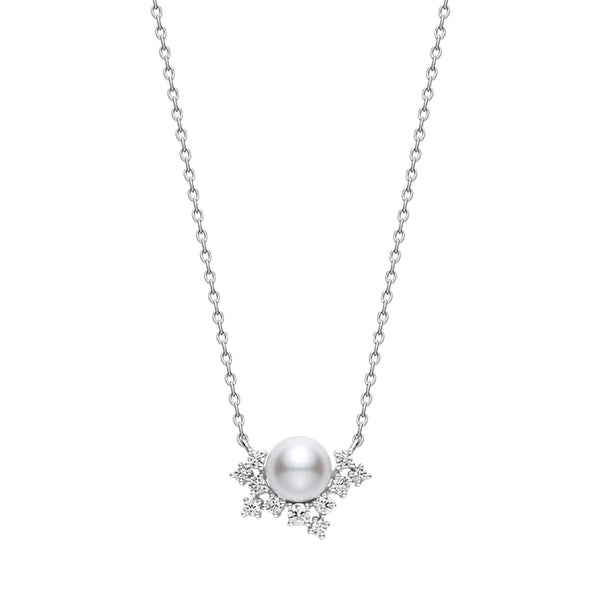 18ct White Gold Pearl And Diamond Cluster Pendant