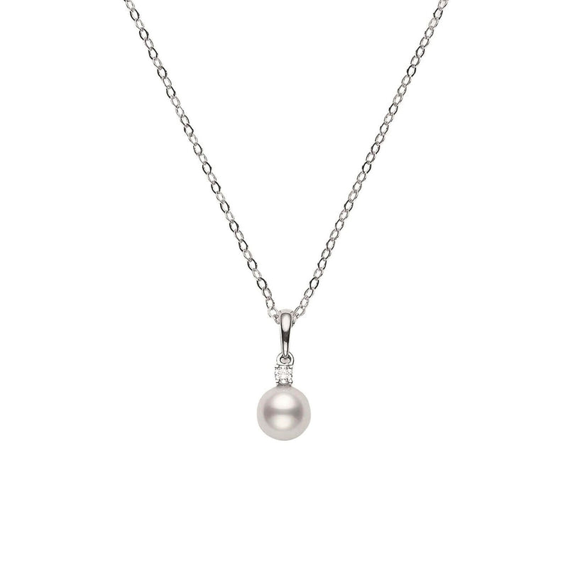 Mikimoto 18ct White Gold 7-7.5  A+ Pearl & Diamond Pendant - Berry's Jewellers