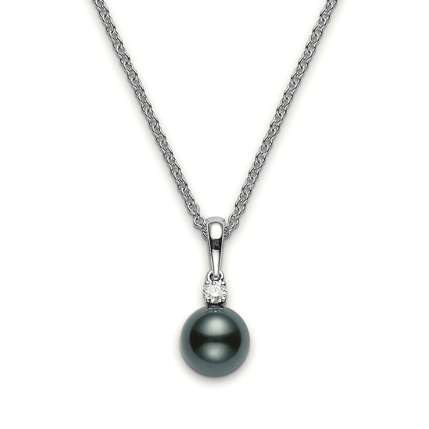 Mikimoto 18ct White Gold 8-9mm Black Pearl & Diamond Pendant - Berry's Jewellers