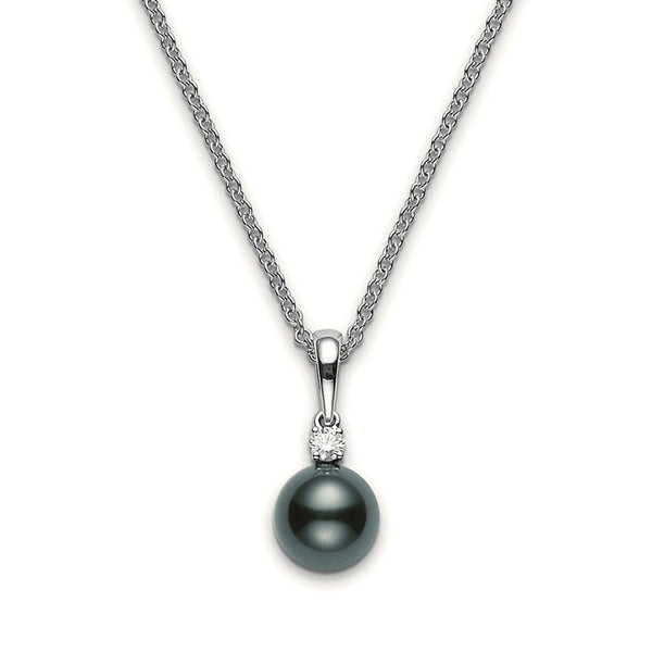 Mikimoto 18ct White Gold 8-9mm Black Pearl & Diamond Pendant - Berry's Jewellers