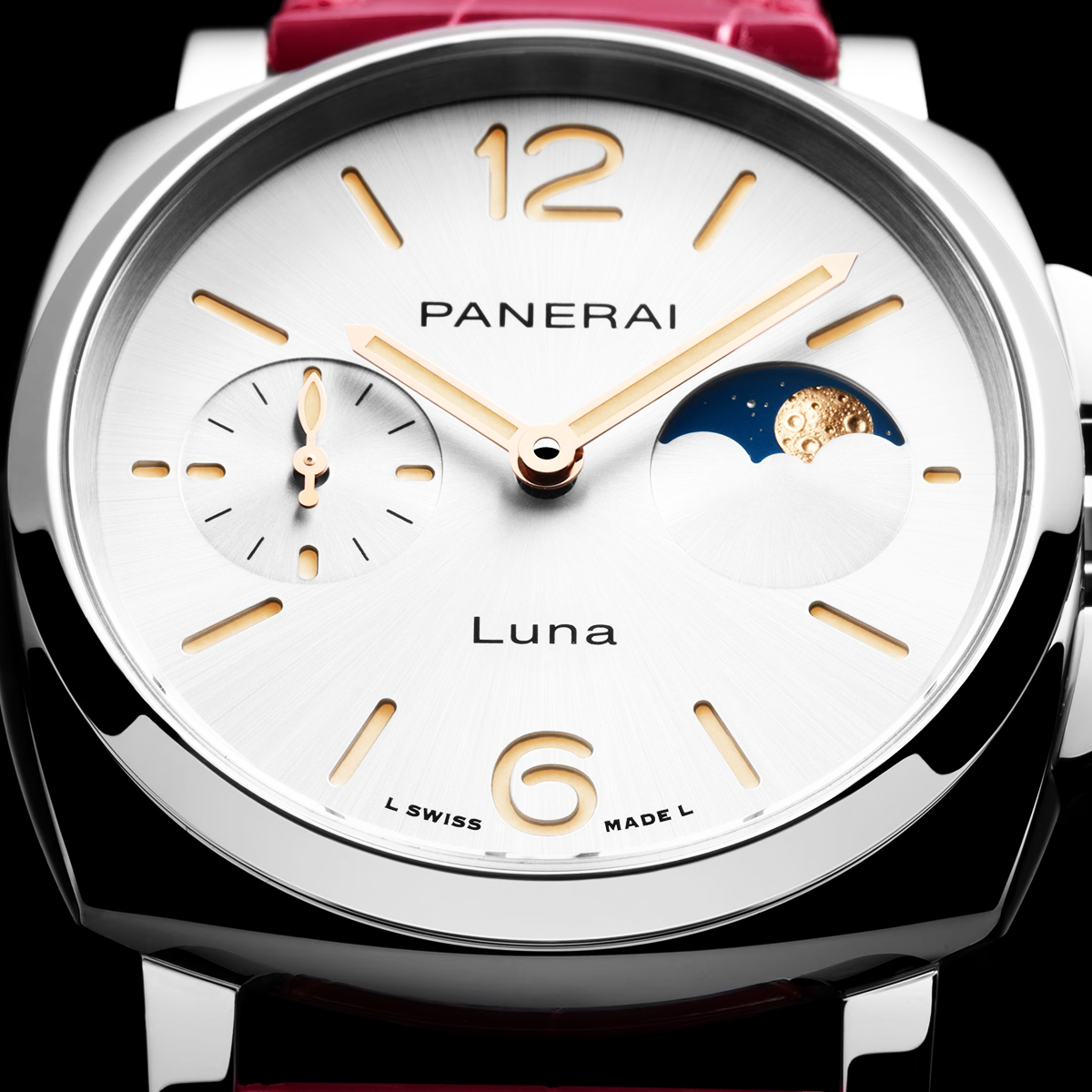 Luminor Due Luna 38mm White Dial Pink Strap Watch