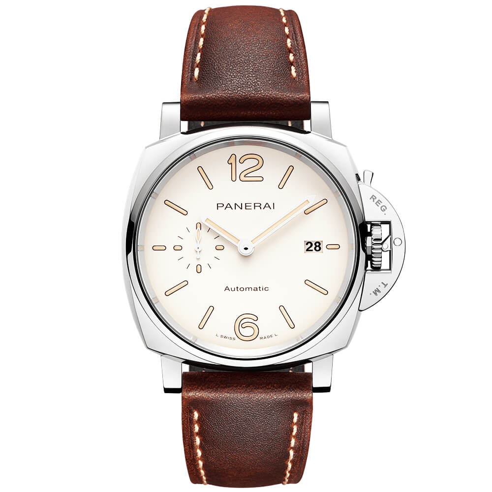 Luminor Due 42mm Cream Dial Men's Automatic Leather Strap Watch