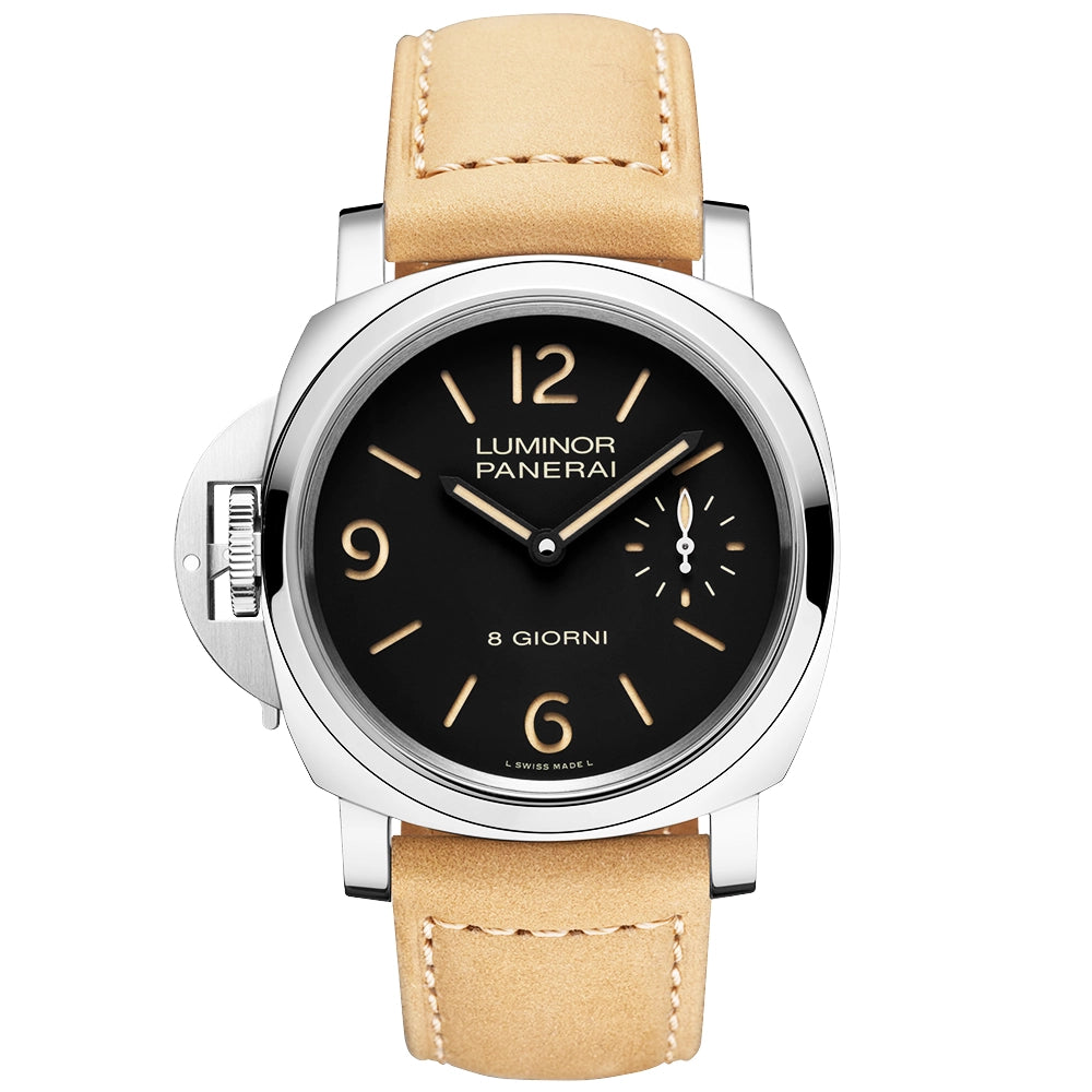 Panerai Luminor Destro 44mm Black Dial Tan Leather Strap Watch - Berry's Jewellers