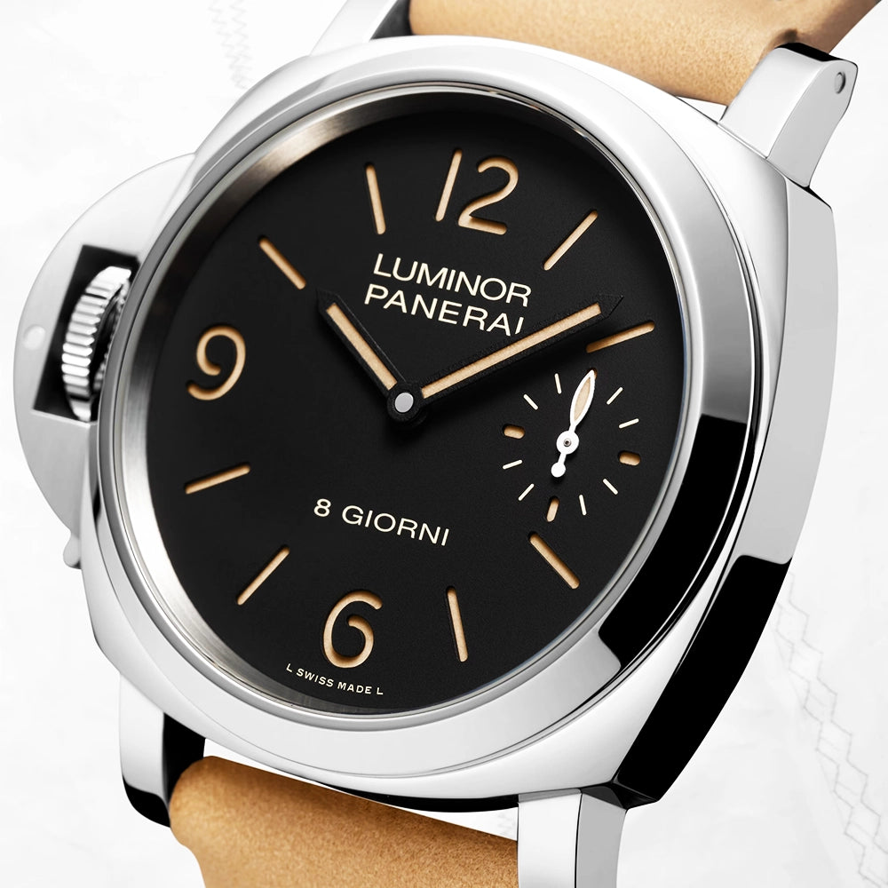 Panerai Luminor Destro 44mm Black Dial Tan Leather Strap Watch - Berry's Jewellers