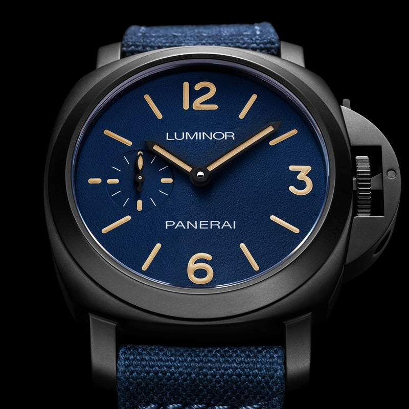 Luminor 42mm Black DLC Matte Blue Dial Mens Automatic Watch