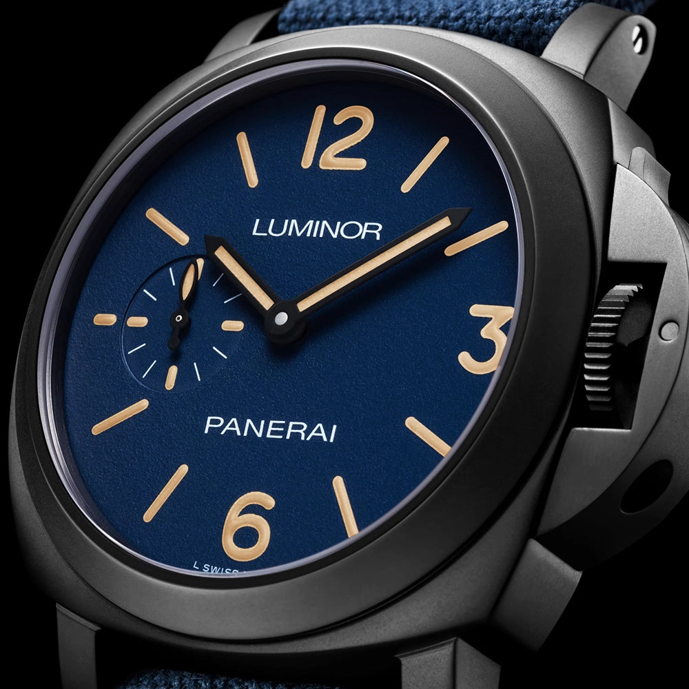 Luminor 42mm Black DLC Matte Blue Dial Mens Automatic Watch