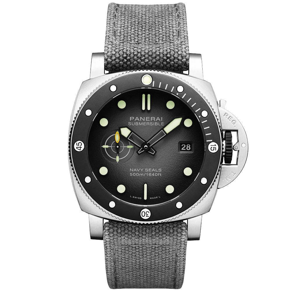 Panerai Submersible Navy SEALs Edition 44mm Black Dial Strap Watch - Berry's Jewellers