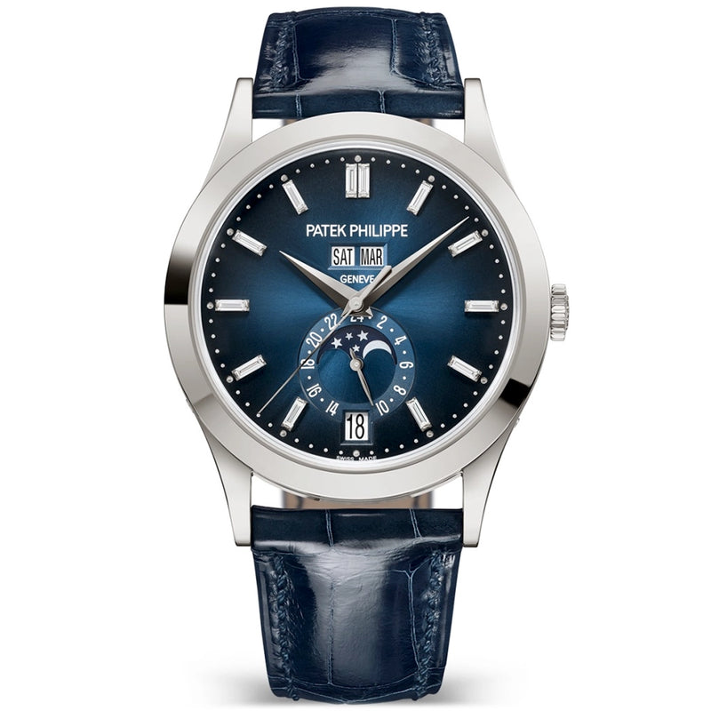 Patek Philippe Complications Annual Calendar Moon Phases Blue Diamond Dial Watch - Berry's Jewellers