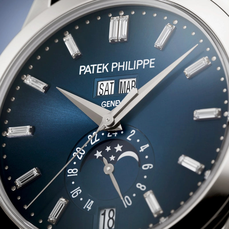 Patek Philippe Complications Annual Calendar Moon Phases Blue Diamond Dial Watch - Berry's Jewellers