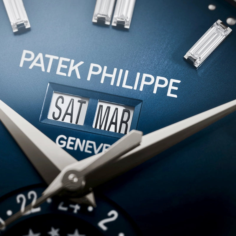 Patek Philippe Complications Annual Calendar Moon Phases Blue Diamond Dial Watch - Berry's Jewellers