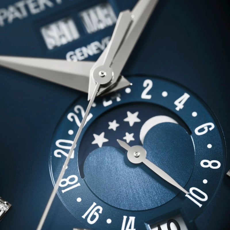 Patek Philippe Complications Annual Calendar Moon Phases Blue Diamond Dial Watch - Berry's Jewellers