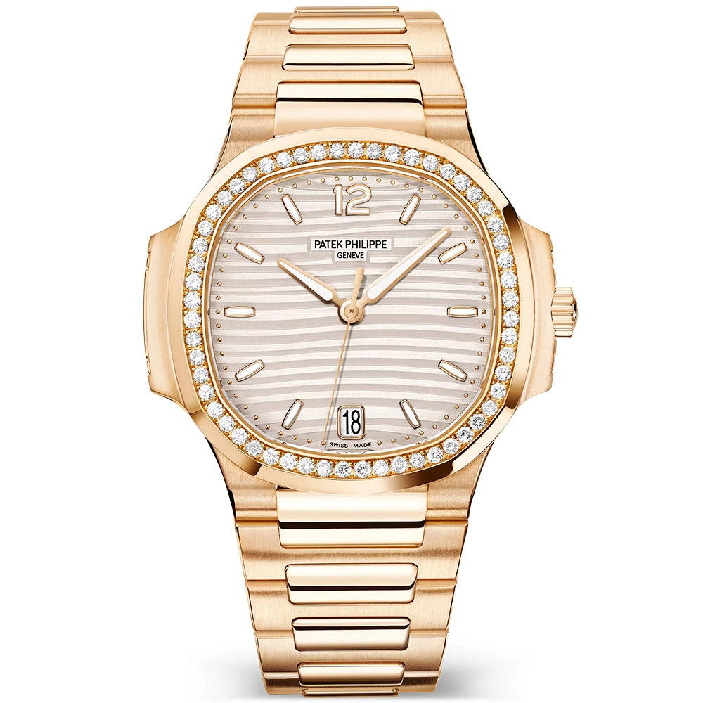 Nautilus 35.2mm 18ct Rose Gold Diamond Set Silver Dial Watch 7118/1200R-001