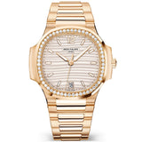 Nautilus 35.2mm 18ct Rose Gold Diamond Set Silver Dial Watch 7118/1200R-001