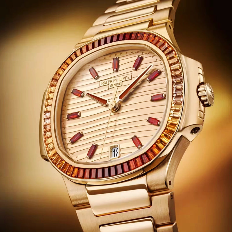 Nautilus Joaillerie 35.2mm 18ct Rose Gold Gemstone Set Automatic Watch 7118/1300R-001