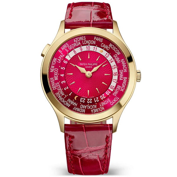 Patek Philippe Complications World-Time 36mm 18ct Yellow Gold Carmine Red Dial Watch - Berry's Jewellers