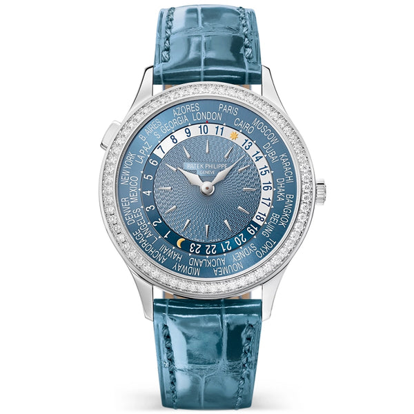 Patek Philippe Complications World Time 36mm Blue Dial Diamond Set Watch - Berry's Jewellers