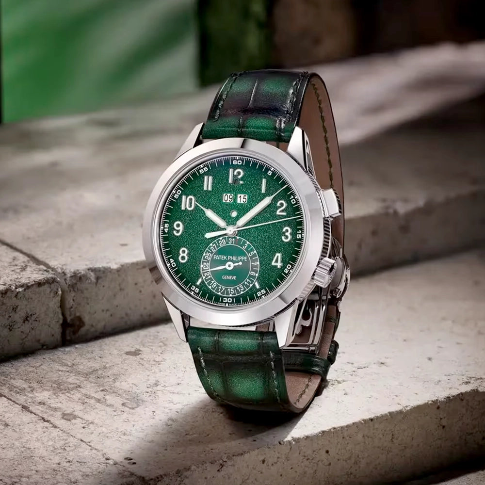 Patek Philippe Grand Complications 24hr-Alarm 18ct White Gold Green Textured Dial Watch - Berry's Jewellers