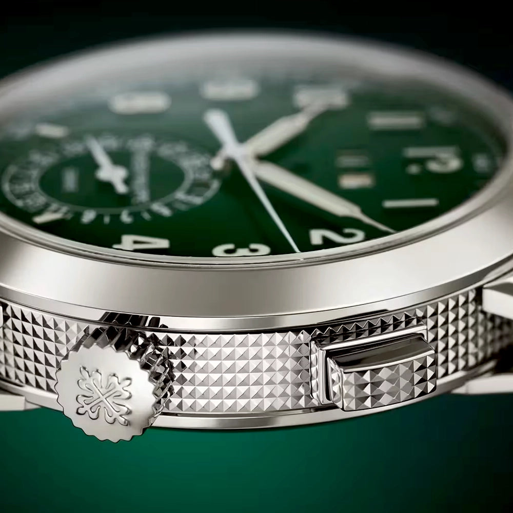 Patek Philippe Grand Complications 24hr-Alarm 18ct White Gold Green Textured Dial Watch - Berry's Jewellers