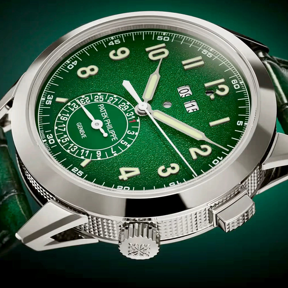 Patek Philippe Grand Complications 24hr-Alarm 18ct White Gold Green Textured Dial Watch - Berry's Jewellers