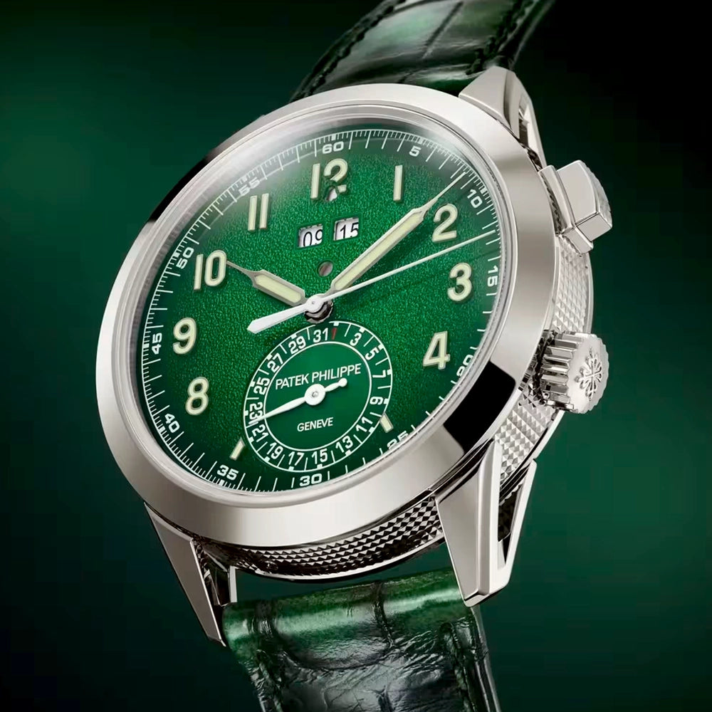 Patek Philippe Grand Complications 24hr-Alarm 18ct White Gold Green Textured Dial Watch - Berry's Jewellers