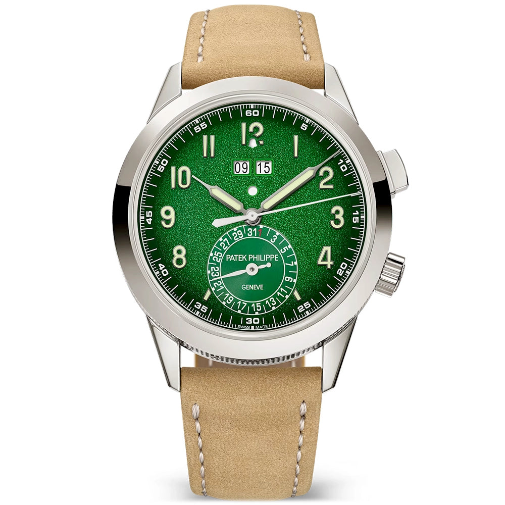 Patek Philippe Grand Complications 24hr-Alarm 18ct White Gold Green Textured Dial Watch - Berry's Jewellers