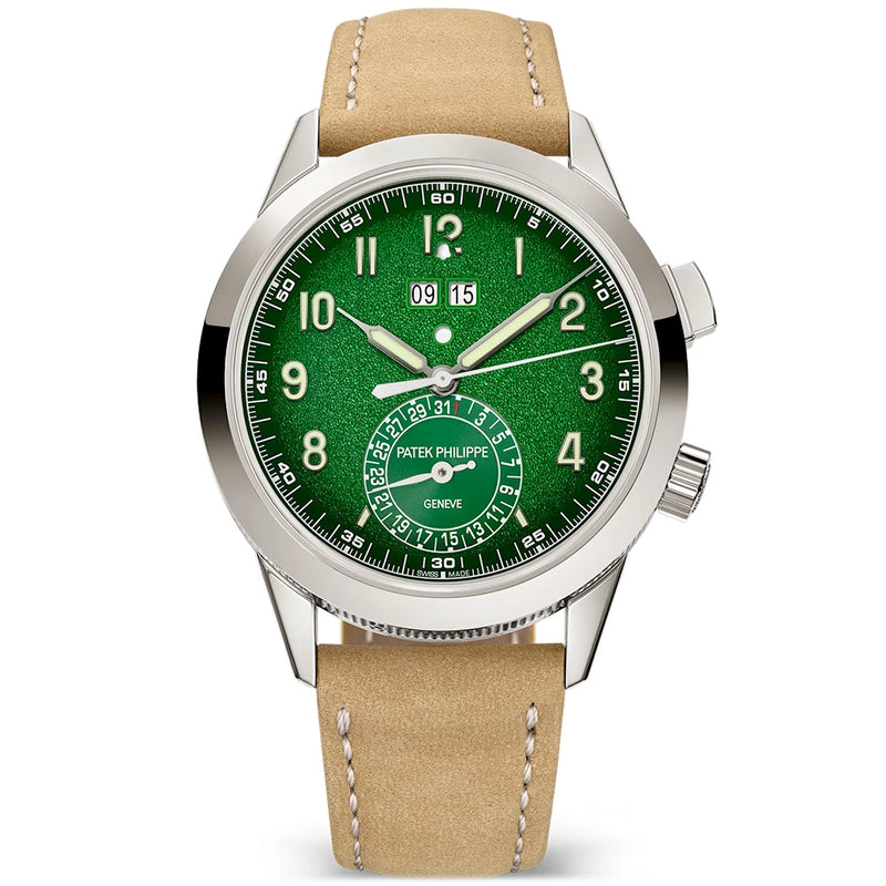 Patek Philippe Grand Complications 24hr-Alarm 18ct White Gold Green Textured Dial Watch - Berry's Jewellers