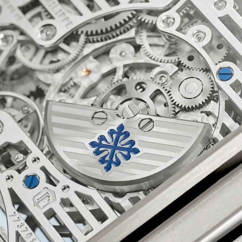 Patek Philippe Cubitus Perpetual Calendar 45mm Platinum Skeleton Blue Dial Watch - Berry's Jewellers