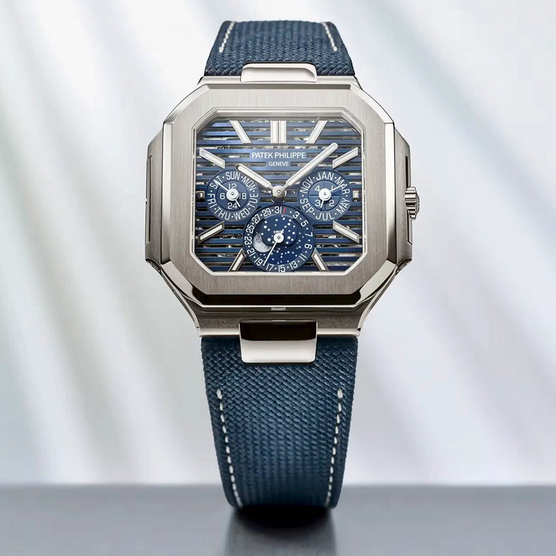 Patek Philippe Cubitus Perpetual Calendar 45mm Platinum Skeleton Blue Dial Watch - Berry's Jewellers