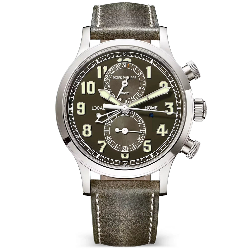 Complications Calatrava Pilot Travel Time Khaki Green Dial Automatic Watch 5924G-010