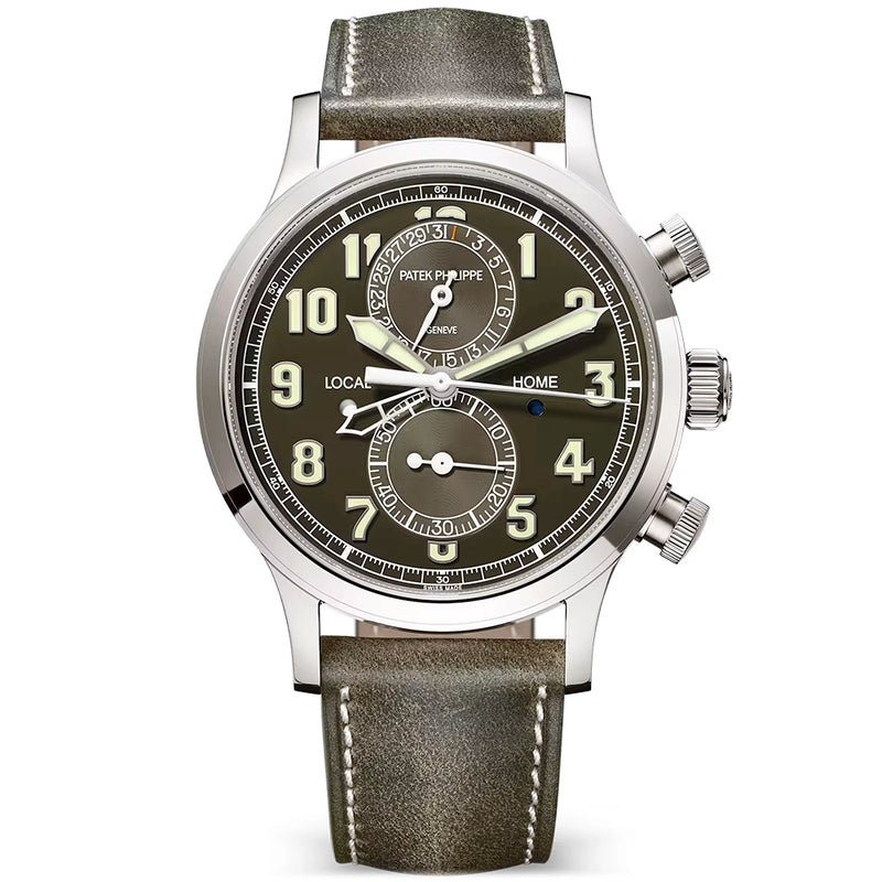Complications Calatrava Pilot Travel Time Khaki Green Dial Automatic Watch 5924G-010