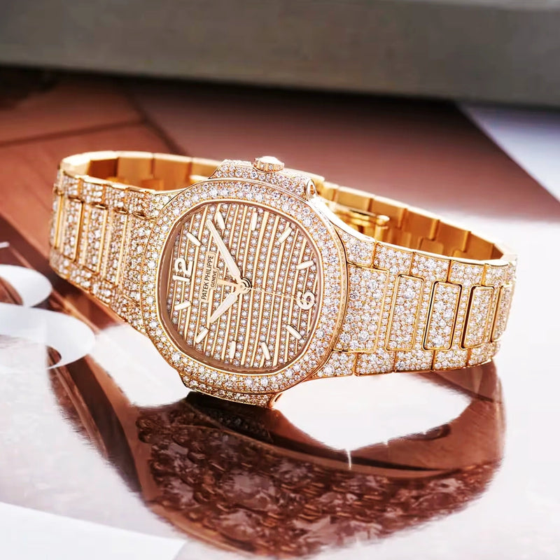 Nautilus Haute Joaillerie 18ct Rose Gold Full Diamond Set Ladies Watch 7118/1450R-001