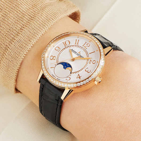 Jaeger-LeCoultre Rendez-Vous Moon 34mm Silver Guilloche Dial 18ct Pink Gold Watch - Berry's Jewellers