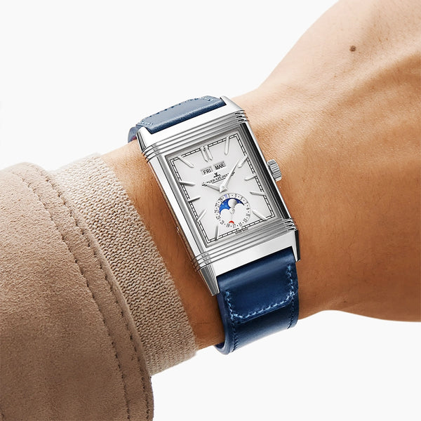 Jaeger-LeCoultre Reverso Tribute Duoface Calendar Large Silver Dial Leather Strap Watch - Berry's Jewellers