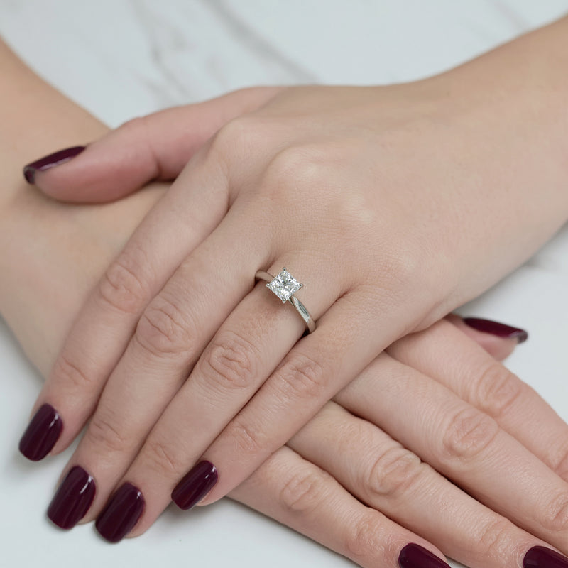 Platinum Princess Cut Solitaire Diamond Ring With A Four Claw Setting