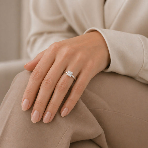 Platinum Princess Cut Solitaire Diamond Ring With A Four Claw Setting