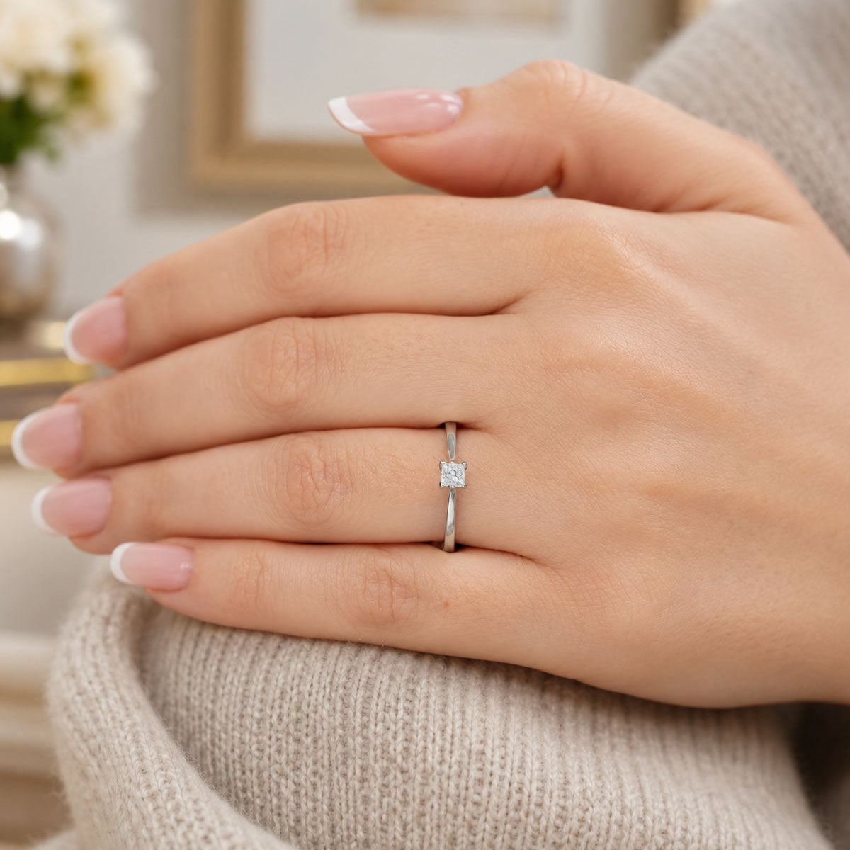 Platinum Princess Cut Diamond Ring With Four Corner Claws