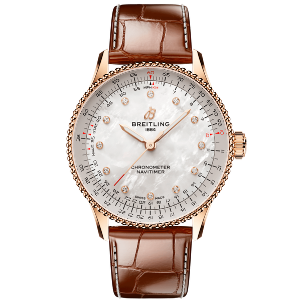 Breitling Navitimer 36mm 18ct Red Gold Diamond Dial Ladies Strap Watch - Berry's Jewellers