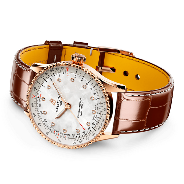 Breitling Navitimer 36mm 18ct Red Gold Diamond Dial Ladies Strap Watch - Berry's Jewellers