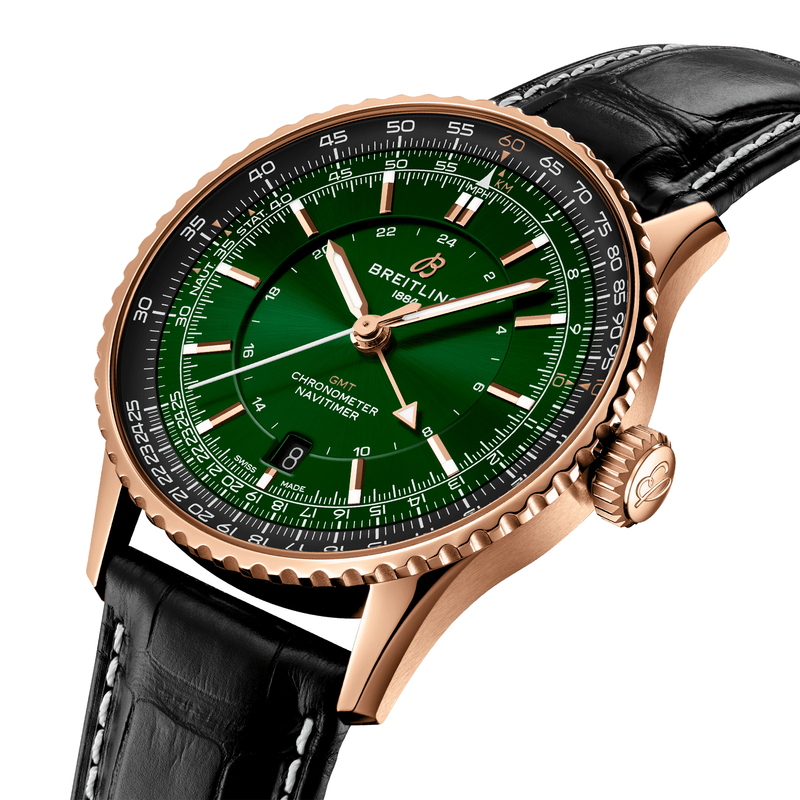Navitimer GMT 18ct Rose Gold 41mm Green Sunray Dial Automatic Watch