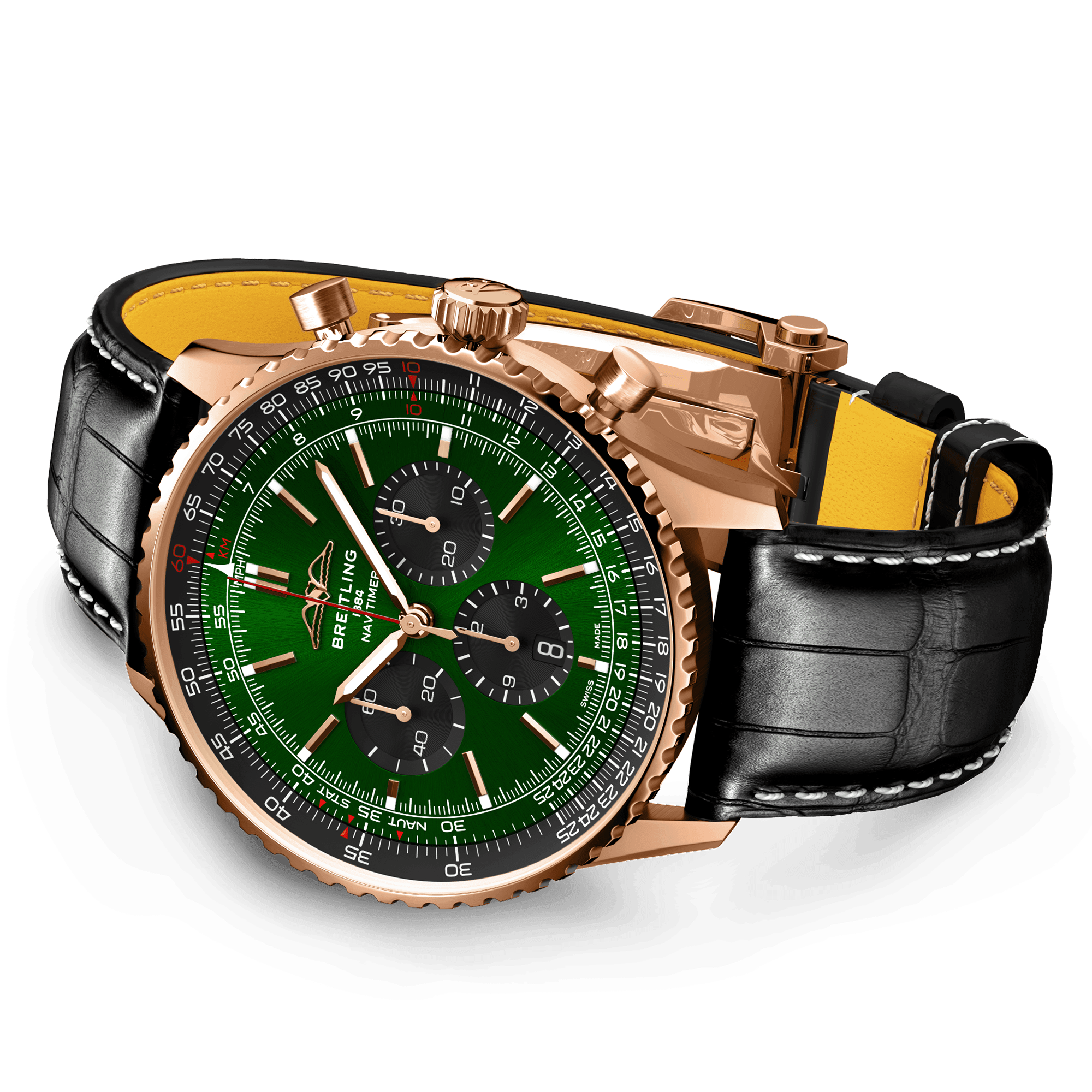 Navitimer 18ct Red Gold 46mm Green Dial Men's Chronograph Watch
