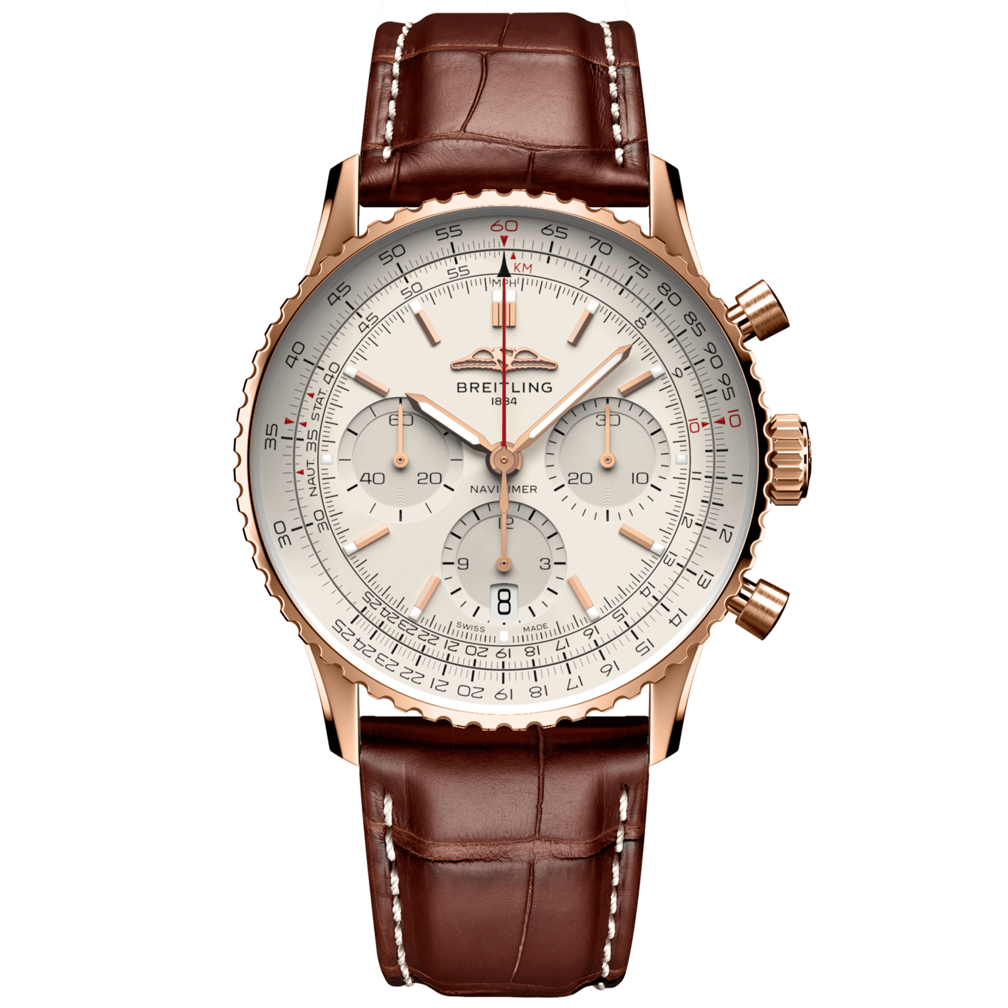 Navitimer 18ct Red Gold 41mm Silver Dial Men's Chronograph Watch