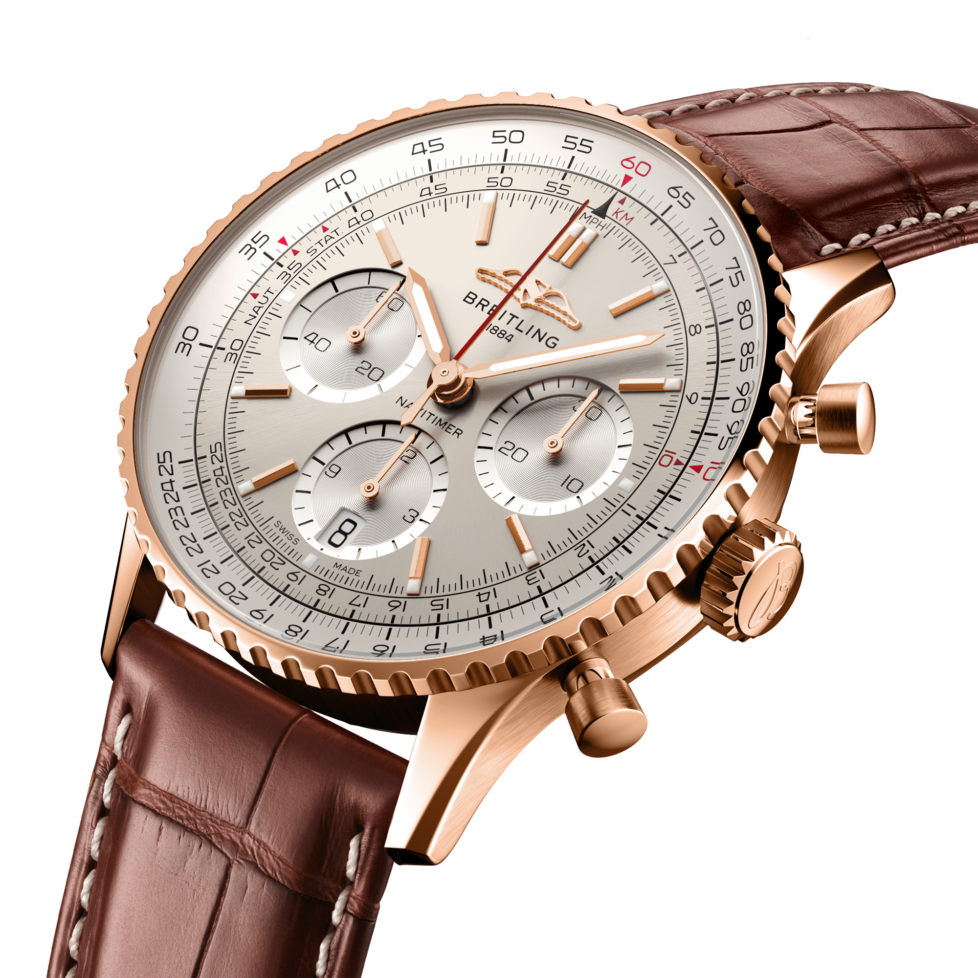 Navitimer 18ct Red Gold 41mm Silver Dial Men's Chronograph Watch
