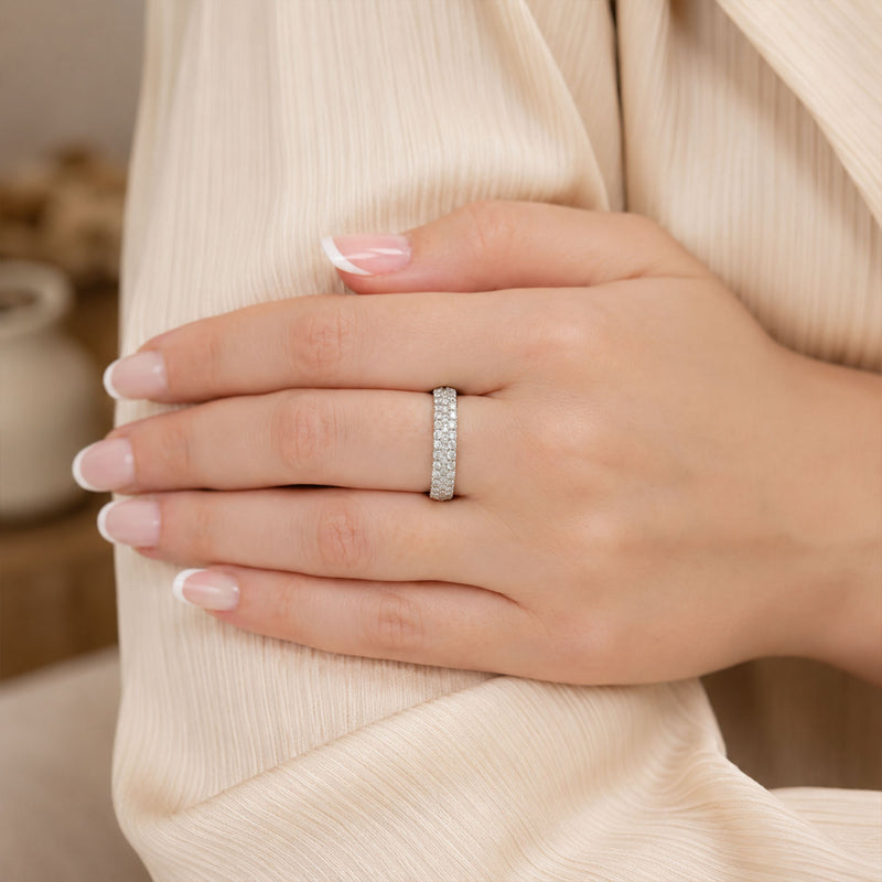 Platinum Round Brilliant Cut Three Row Eternity Ring