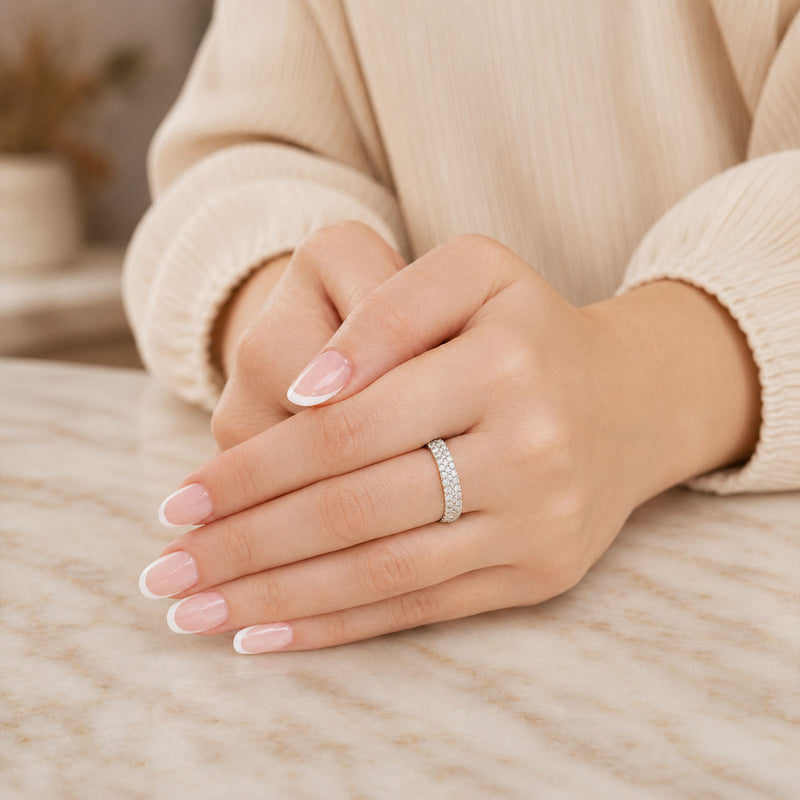 Platinum Round Brilliant Cut Three Row Eternity Ring