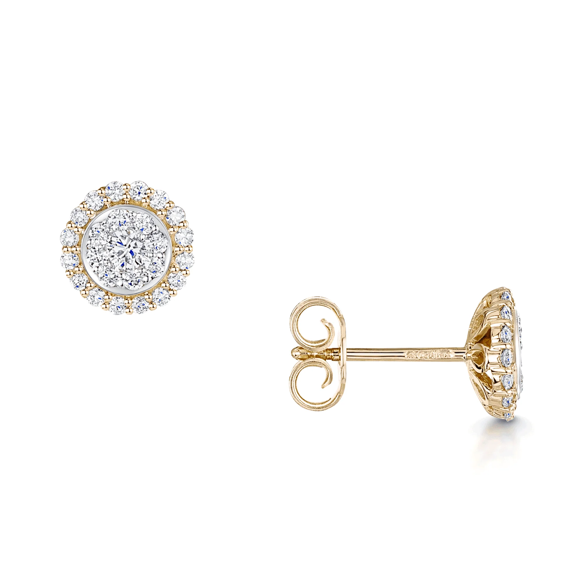 18ct Yellow Gold Round Brilliant Cut Diamond Cluster Earrings